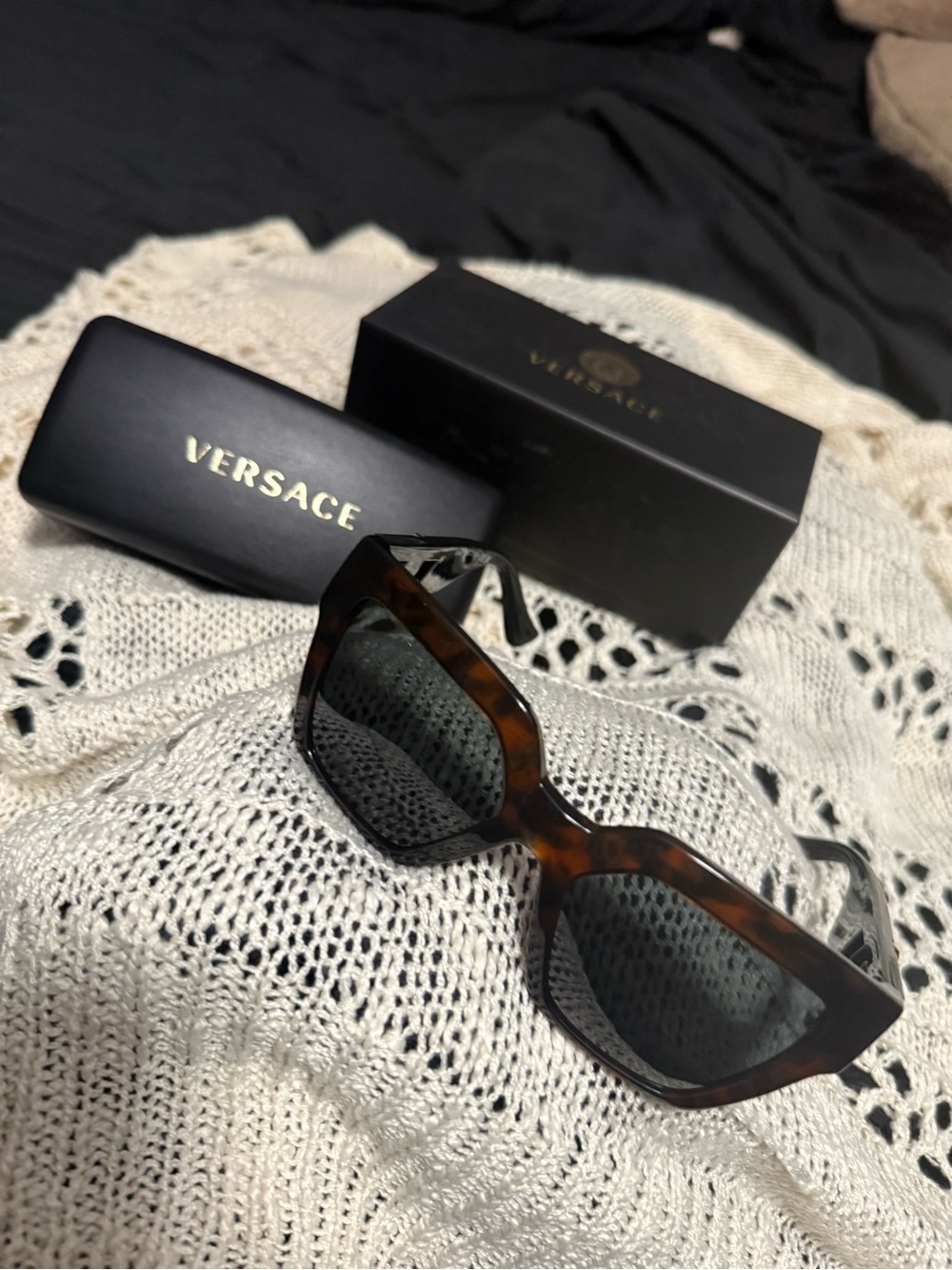 Versace Tortoiseshell Hexagonal Sunglasses - Dark Gray Lenses